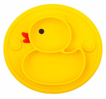 Picture of Silicone Divided Toddler Plates, Portable Non Slip Suction Plates for Children Babies and Kids BPA Free Baby Dinner Plate (Duck-Yellow)