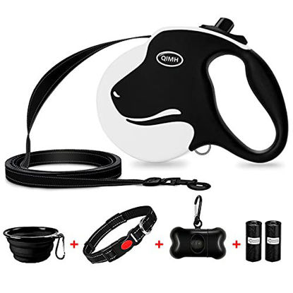 Picture of QiMH Upgraded Retractable Dog Leash, 360° Tangle-Free Heavy Duty 16ft Reflective Walking Dog Leash Ribbon with Anti-Slip Handle for Medium and Large Dogs Up to 110lbs, One-Handed Brake, Pause and Lock