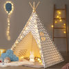 Picture of Tiny Land Kids Teepee Tent with Mat & Light String, Kids Foldable Play Tent for Indoor Outdoor, Grey Canvas Teepee, Portable Playhouse, Best Birthday Gift for Boy & Girl