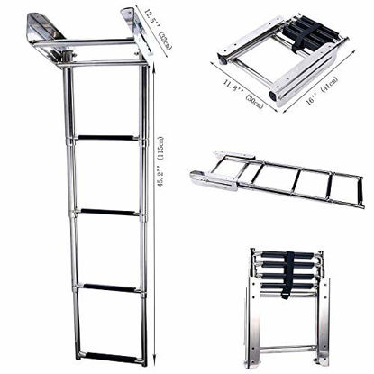 Picture of Hoffen Stainless Steel Telescoping 4 Step Ladder Under Platform Slide Mount Ladder Telescoping Extendable Ladder 900 Pound Capacity for Marine Yacht/Swimming Pool