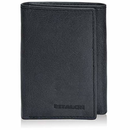 Picture of Trifold Wallet for Men - Black Real Leather RFID Secured Front Pocket Billfold