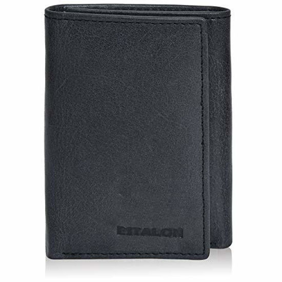 Picture of Trifold Wallet for Men - Black Real Leather RFID Secured Front Pocket Billfold