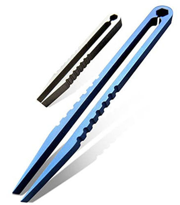 Picture of Canku 2pcs Mini Tweezers Titanium Portable Titanium Alloy EDC Tweezers Survival Camping Outdoor Travel Mini Tool(Blue) 