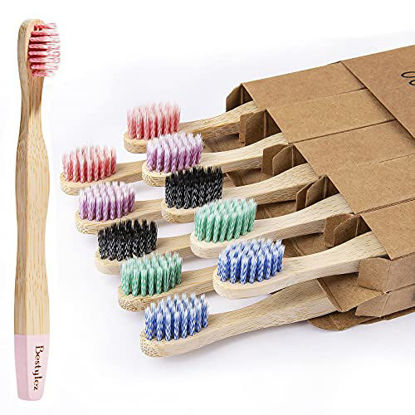 Picture of 10 Pack Toddler Bamboo Toothbrushes, Extra Soft Color Spiral Bristle Suitable for Age 3+ Kids, Biodegradable Natural Wooden Toothbrush