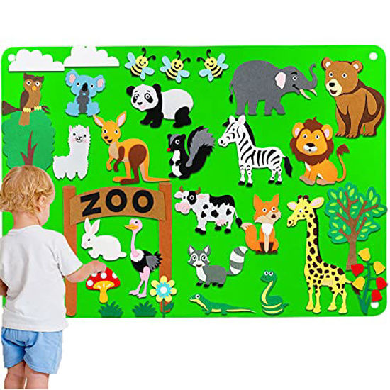 Picture of Craftstory Zoo Animals Felt Board Story Set for Toddlers 32 Pieces Flannel Board Stories for Preschool , Classroom Animals Early Learning Storytelling Wall Activity Play Board