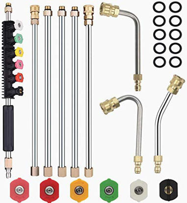 Picture of Selkie Pressure Washer Extension Wand Upgrade Power Washer Lance with Spray Nozzle Tips,30°,90°,120° Curved Rod, 1/4Quick Connect, Replacement for Anti-Leaked Ring 4000 PSI