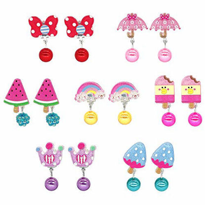 Picture of Elesa Miracle 7pairs Kids Toddler Little Girl Clip-on Earrings Value Set Party Favor Birthday Gift Pretend Play Princess Jewelry Set in Box