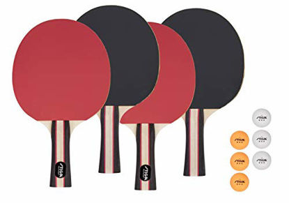 Picture of STIGA Performance 4 Player Ping Pong Paddle Set of 4 - Table Tennis Rackets, 6 - 3 Star Orange and White Balls