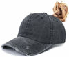 Picture of Leotruny Women Washed Cotton High Ponytail Baseball Cap (C08-Distressed Black)