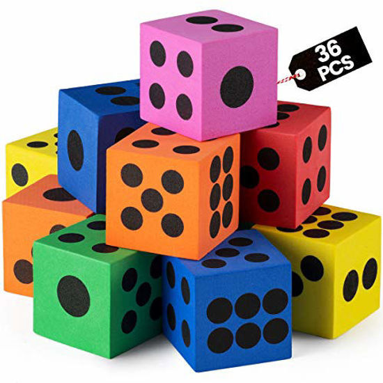 Picture of Foam Dice Set - Bulk Pack of 36, 1.5 Inch Large Assorted Colorful Foam Dice Cubes with Number Dots, Use for Kids, Classrooms, Math Games, Building Toys, Party Supplies by Bedwina