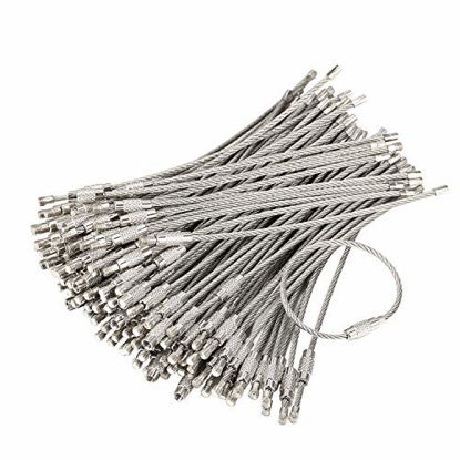 Picture of bayite Pack (100) Stainless Steel Wire Keychains Cable, Key Rings, Heavy Duty Luggage Tags Loops Tag Keepers 2mm Twist Barrel (Cable Length: 4.7 inches)