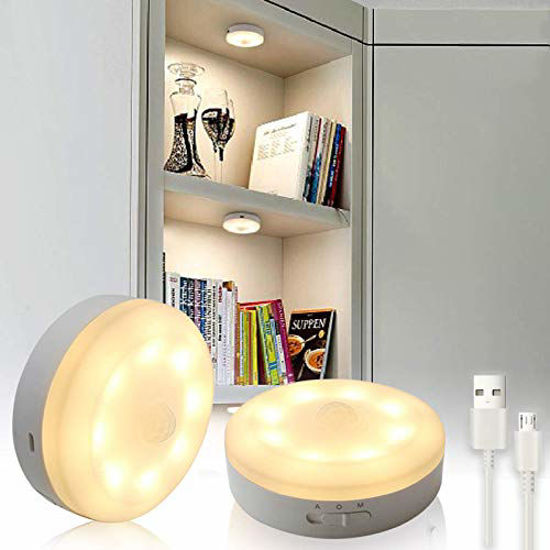 Picture of Bason Puck Lights, USB Rechargeable Cabinet Lights,Motion Sensor Closet Light, LED Wireless Lighting for Kitchen, Wardrobe,Hallway,Warm White 3000K,2 Pack