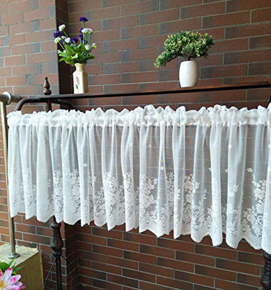 Picture of White Lace Valances for Windows 51x16inch, Lace Floral Embroidered Semi Sheer Curtain for Kitchen Cafe Dinning Bath Room 1 Pcs (White)