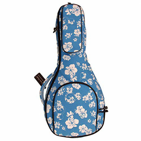 Picture of MUSIC FIRST Original Design 15mm Thick Padded Hawaii Style Blue and White Plumeria Canvas A & F Style (Standard) Mandolin Gig Bag Soft Mandolin Case Fits for Most of A Mandolin, Salute ELVIS