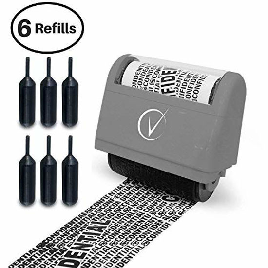 Picture of Identity Protection Roller Stamps Wide Kit, Including 6-Pack Refills - Designed for Secure Confidential ID Blackout Security, Anti Theft and Privacy Safety (Classy Gray w/6 Refills)