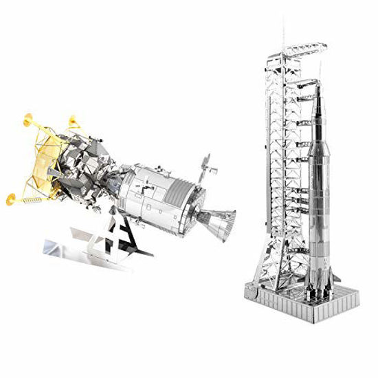 GetUSCart- Fascinations Metal Earth 3D Metal Model Kits Set of 2 - Apollo  CSM with LM and Apollo Saturn V with Gantry