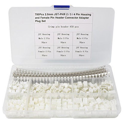 Picture of 750 Pcs 2.0mm JST-PHR Connector Kit with 2.0mm Female Pin Header and 2/3/4 Pin Housing Connector Adapter Plug (JST Connector Kit)