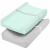 Picture of TILLYOU Jersey Knit Ultra Soft Changing Pad Cover Set, Unisex Diaper Change Table Sheets for Baby Boys Girls, Fit 32"/34''x16" Contoured Pad, Comfy Cozy 2-Pack Cradle Sheets, Lt Green & Lt Gray