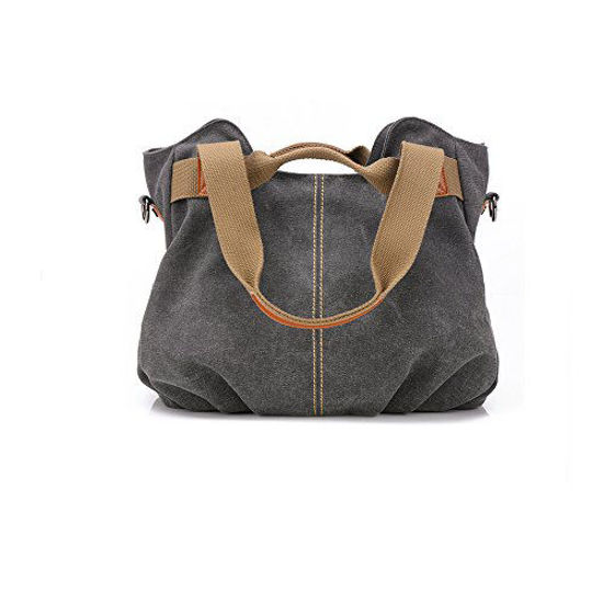 Picture of Chikencall Women Bags Casual Vintage Hobo Canvas Mulit-Pocket Daily Purse Top Handle Shoulder Tote Shopper Christmas Handbags Grey