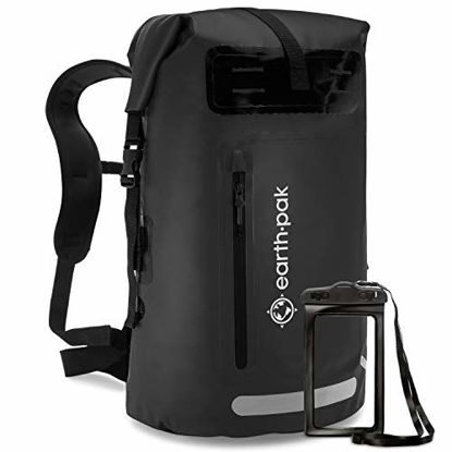 Picture of Earth Pak Waterproof Backpack: 35L / 55L Heavy Duty Roll-Top Closure with Easy Access Front-Zippered Pocket and Cushioned Padded Back Panel for Comfort; IPX8 Waterproof Phone Case Included