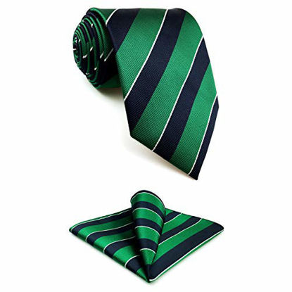 Picture of S&W SHLAX&WING Men's Ties Necktie Green Blue Stripe Extra Long Size 63" with Pocket Square