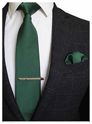 Picture of JEMYGINS Green Formal Necktie and Pocket Square, Hankerchief and Tie Bar Clip Sets for Men