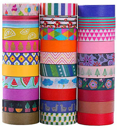 Picture of Ninico 30 Rolls Washi Tape Set - 10mm Wide, Colorful Flower Style Design, Decorative Masking Tape for DIY Craft Scrapbooking Gift Wrapping