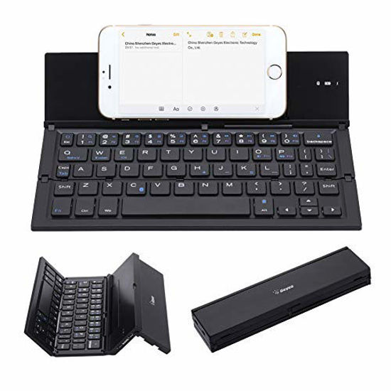 Picture of Folding Keyboard, Geyes Portable Ultra-thin Wireless BT Keyboard Aluminum Alloy with Kickstand Universal for iPhone 7 / iPhone 7 Plus / Windows / iOS / Mac / Android Tablet / Smartphone (Black)