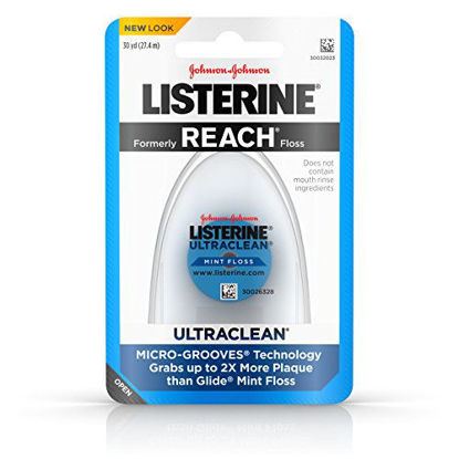 Picture of Listerine Ultraclean Waxed Dental Floss, Shred-Resistant, & Textured Floss for Oral Care, Mint-Flavored, 30 yds