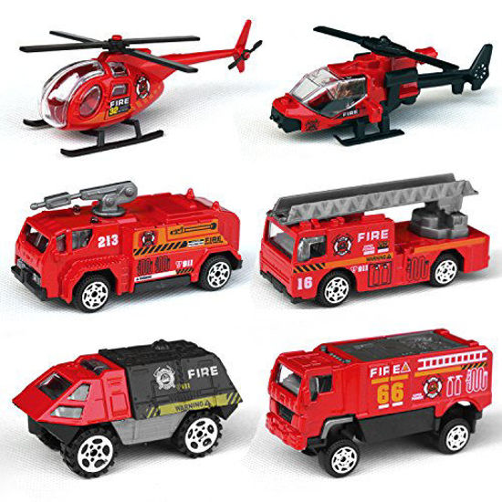 Picture of Tianmei 6 Cars in 1 Set Fire Rescue Styling 1:87 Alloy Diecast Vehicle Models Collection Kids Toy, Fire Truck Helicopter Ambulance Car (6pieces - Fire Fighting)