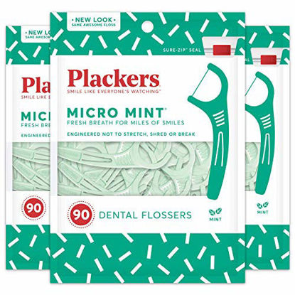 Picture of Plackers Micro Mint Dental Floss Picks, 90 Count, Pack of 3