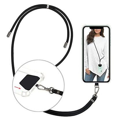 Picture of takyu Phone Lanyard, Universal Cell Phone Lanyard with Adjustable Nylon Neck Strap, Phone Tether Safety Strap Compatible with Most Smartphones with Full Coverage Case (Black)