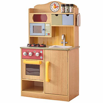 Picture of Teamson Kids Little Chef Florence Classic Kids Play Kitchen Toddler Pretend Play Set with Accessories, 2 Drawers, and Clock Wood Grain