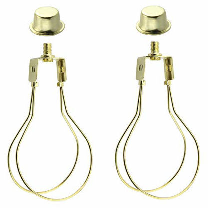 Picture of DZS Elec 2-Pack Brass Round Light Bulb Holder with Lamp Shade Attaching Finial DIY Lighting Accessories Clip On Lampshade Adapter