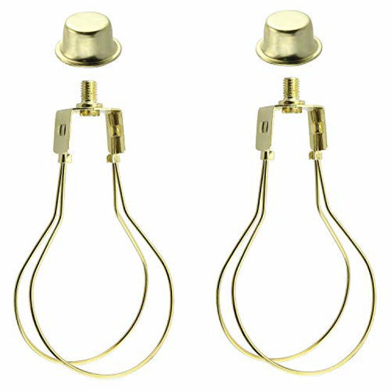 Picture of DZS Elec 2-Pack Brass Round Light Bulb Holder with Lamp Shade Attaching Finial DIY Lighting Accessories Clip On Lampshade Adapter