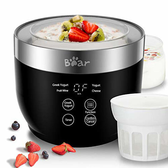 Picture of Bear Yogurt Maker, Greek Yogurt Maker Machine with Strainer and Timer Control, Yogurt Maker with Stainless Steel Inner Pot, Automatic Digital Yogurt Maker with 2 Glass Jars 1 Quart for Home Organic Yogurt, Cheese Maker, Fruit Wine Maker, Black (black)