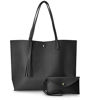 Picture of Minimalist Clean Cut Pebbled Faux Leather Tote Womens Shoulder Handbag (Black)