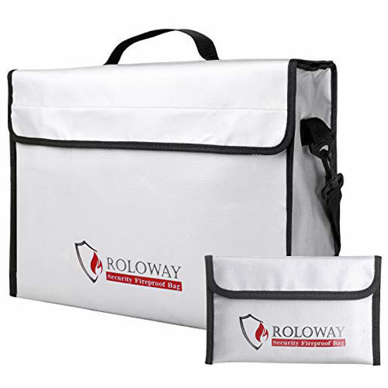 Picture of ROLOWAY Fireproof Document & Money Bags, Large Fireproof & Water Resistant Bag (15 x 12 x 5 inches), Fireproof Folder Safe Bag for Cash, Valuables & Passport, with Silicone Coating & Zipper Closure