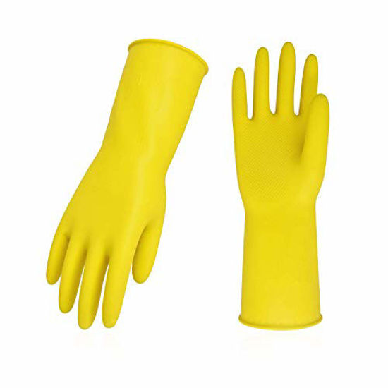 Picture of Vgo 10-Pairs Reusable Household Gloves, Rubber Dishwashing gloves, Extra Thickness, Long Sleeves, Kitchen Cleaning, Working, Painting, Gardening, Pet Care (Size L, Yellow, HH4601)