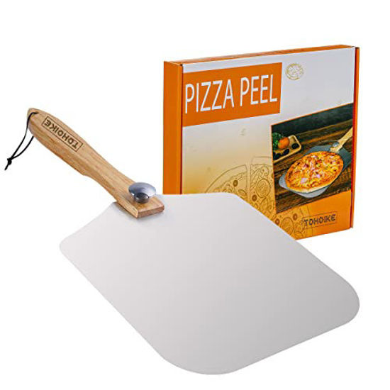 Picture of Premium Aluminum Pizza Peel With Foldable Oaken Handle, 12 x 14, Convenient To Store, Good Helper For Baking, Homemade Pizza And Bread