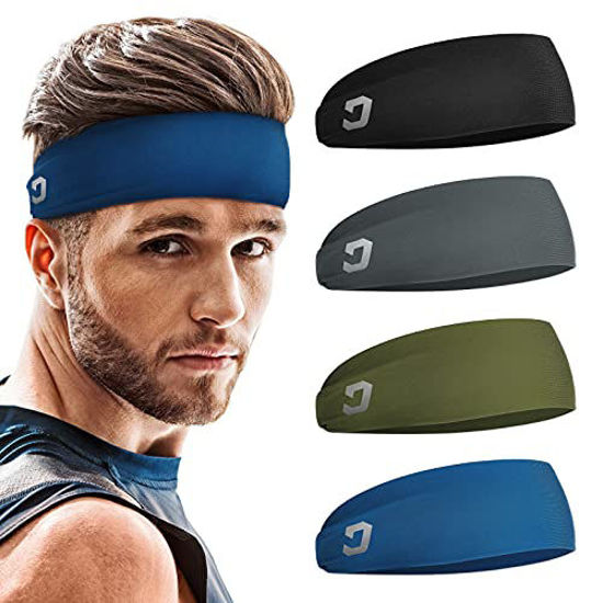 Mens Headband (4 Pack), Mens Sweatband & Sports Headband For Running,  Cycling, Yoga, Basketball - Stretchy Moisture Wicking Hairband