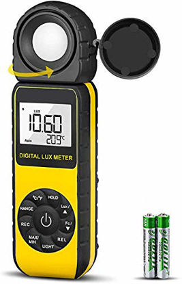 Picture of Light Meters 881D Digital Illuminance Meter Ambient Temperature Measurer with Range up to 400,000 Lux Luxmeter, Rotatable Head for 270 Degrees, Display 3999, Data Hold, Back Light, Data storag