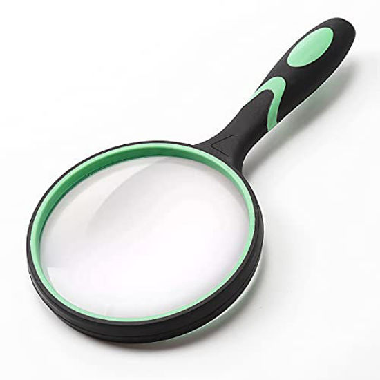 Picture of Large Magnifying Glass 10X Handheld Reading Magnifier for Seniors & Kids - 100MM 4INCHES Real Glass Magnifying Lens for Book Newspaper Reading, Insect and Hobby Observation, Classroom Science (GREEN)