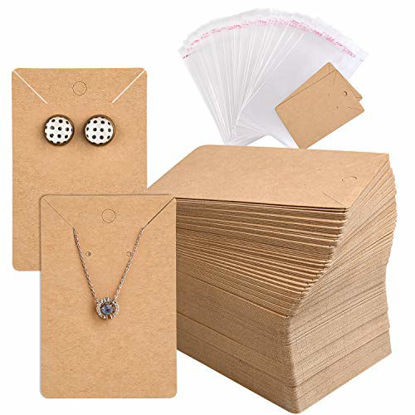 Picture of TUPARKA 120 Pack Earring Holder Cards, Necklace Display Cards with 120pcs Bags, Earring Display Cards Kraft Paper Tags for Ear Studs(Brown)