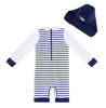 Picture of Baby Swimsuit Boy One Piece Rashguard with Hat UPF 50+ Sun Protection Blue Stripes,12-18 Months