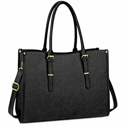 Picture of Laptop Bag for Women 15.6 Inch Waterproof Lightweight Leather Laptop Tote Bag Womens Professional Business Office Work Bag Briefcase Computer Bag Shoulder Handbag Black