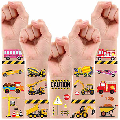 Picture of Partywind 110 PCS Cars and Trucks Temporary Tattoos for Kids, Construction Tractor Themed Birthday Party Supplies Decorations for Boys, Construction Trucks Fake Tattoos Stickers for Toddlers - 12 Sheets