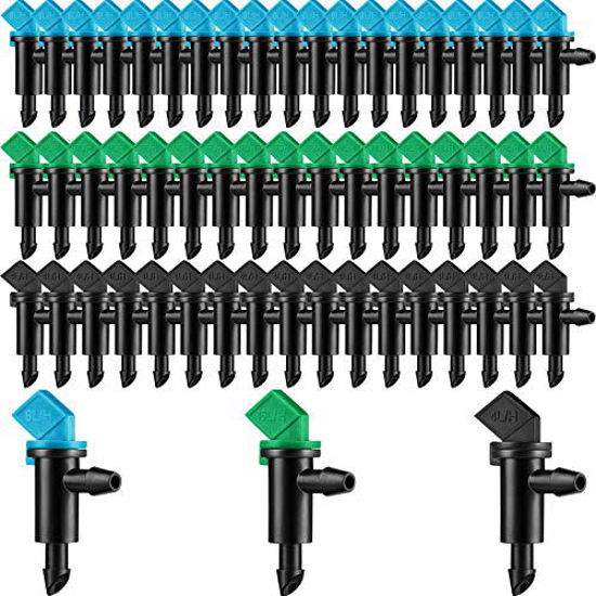 Picture of Mudder 60 Pieces Drip Emitter Garden Flag Irrigation Dripper in 3 Sizes, Trees and Shrubs, 1 GPH, 2 GPH, 4 GPH