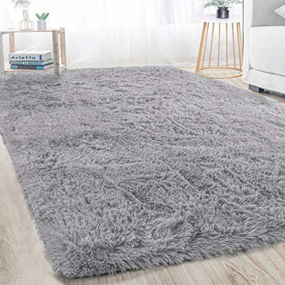 Picture of Merelax Soft Modern Indoor Large Shaggy Rug for Bedroom Livingroom Dorm Kids Room Home Decorative, Non-Slip Plush Fluffy Furry Fur Area Rugs Comfy Nursery Accent Floor Carpet 5x8 Feet, Grey