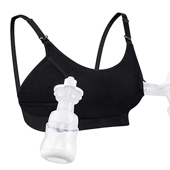 Momcozy Lycra Pumping Bra Hands Free with Fixed Padding for Good Shaping,  Comfortable Support Pumping and Nursing Bra in One, Seamless Maternity  Breast Pump Bra & Maternity Bra Black at  Women's